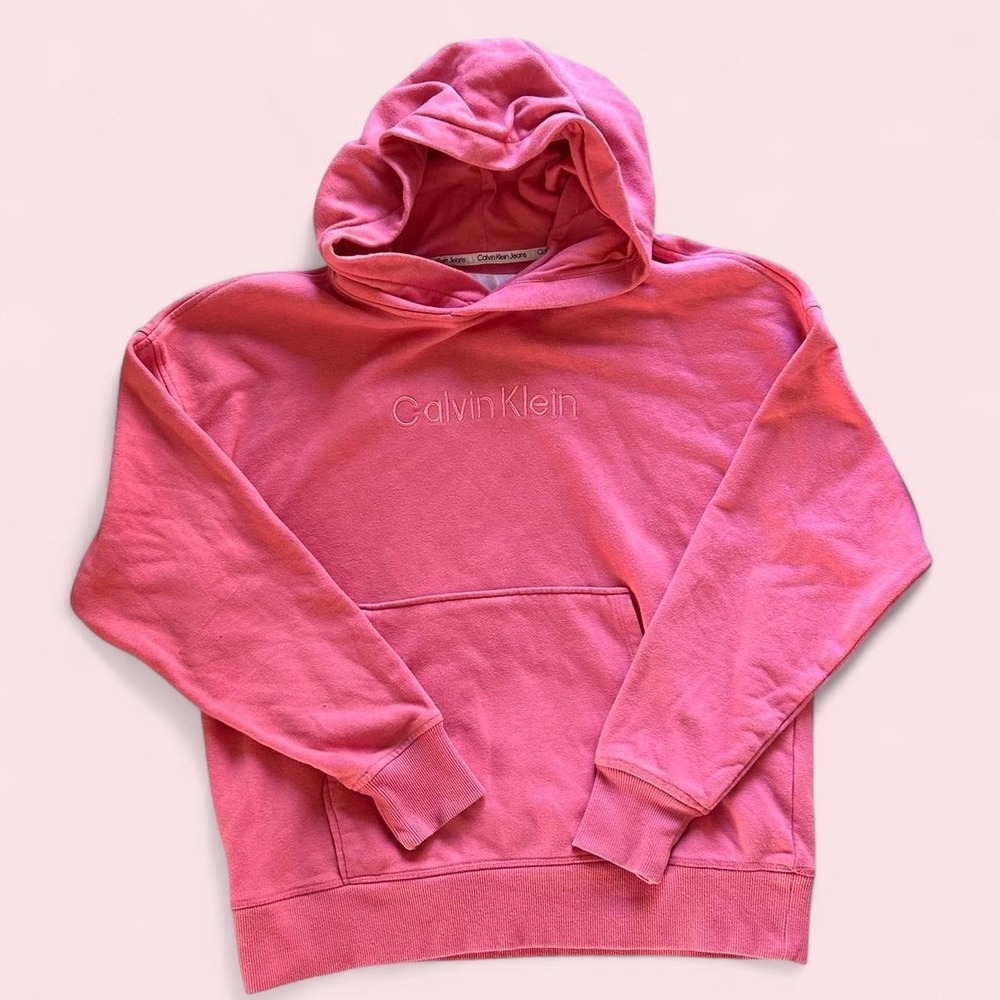 Calvin Klein Jeans Pink Embroidered Logo French Terry Hoodie Sweatshirt / Medium